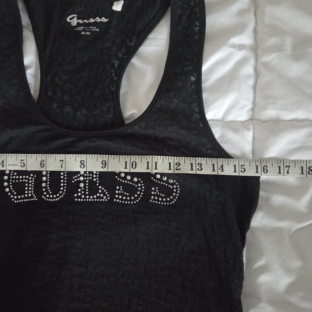 Y2K GUESS Rhinestone Tank -Sheer Leopard Print Racerback - Picture 2 of 4